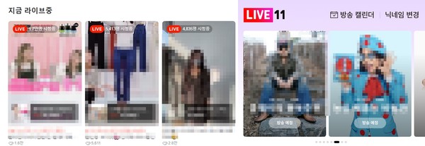 사진=네이버 쇼핑라이브, 11번가 LIVE11