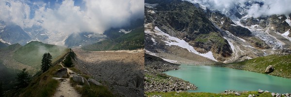 사진=환경부 제공 / 이탈리아 알프스산맥의 유명 봉우리 중 하나인 몬테로사, (오) 호수와 연결된 빙하의 흐름이 끊긴 모습