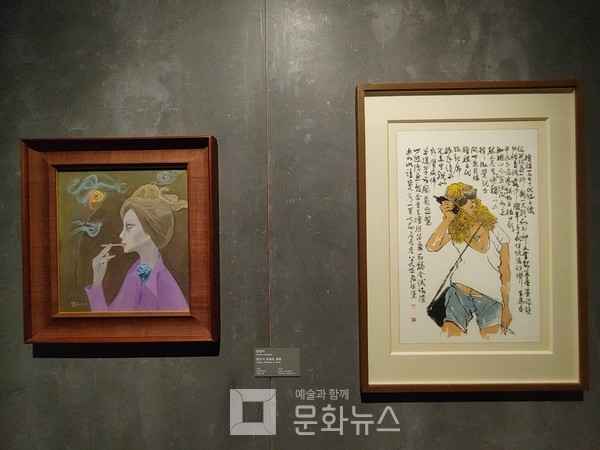 (좌) 천경자 '탱고가 흐르는 황혼', (우) 장우성 '단군 일백이십대손'