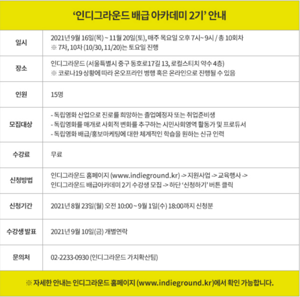 '인디그라운드 배급 아카데미 2기'안내