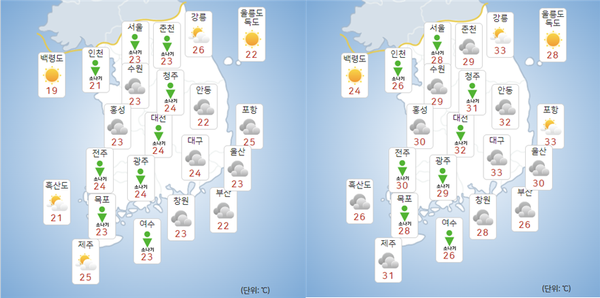 26일 일요일 전국날씨/사진=기상청날씨누리