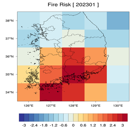산불 발생위험 장기(1개월) 예측 결과 / 사진 = 산림청 제공