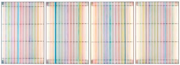 강미로, 빛의 소란 1,2,3,4 (2021),  Slate-board, Aluminum frame, Mixed media, LED light, 133 x 93 cm