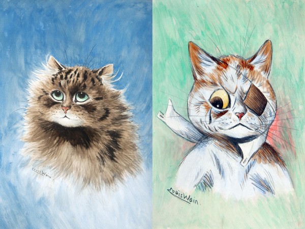 사진=고양이를 그린 화가 루이스 웨인展 (순서대로) '녹색 눈의 고양이', '전쟁을 겪다' / 강동문화재단 제공