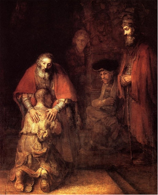 렘브란트(Rembrandt, 1606~1669), ‘돌아온 탕자’ 1669년작, 262cm x 206cm. / 상트 페테르부르크 에르미타슈 박물관 소장