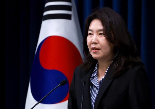 강유정 대통령실 대변인이 27일 서울 용산 대통령실 청사에서 현안 브리핑을 하고 있다. 2025.7.27