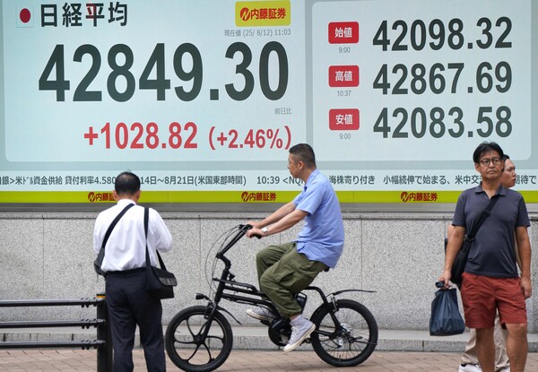 12일 도쿄의 한 거리에 닛케이지수가 공개되고 있다. / 사진=AFP/연합뉴스