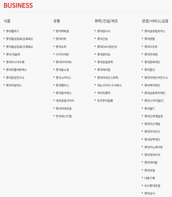 롯데그룹 비스니스 사업군